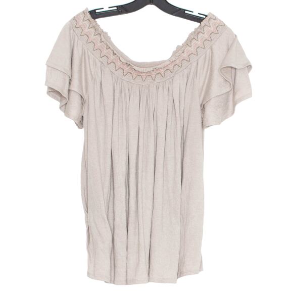 Knox Rose Womens Top Off Shoulder Tiered Sleeve Shirred Neckline Boho XXL JE - Picture 3 of 6